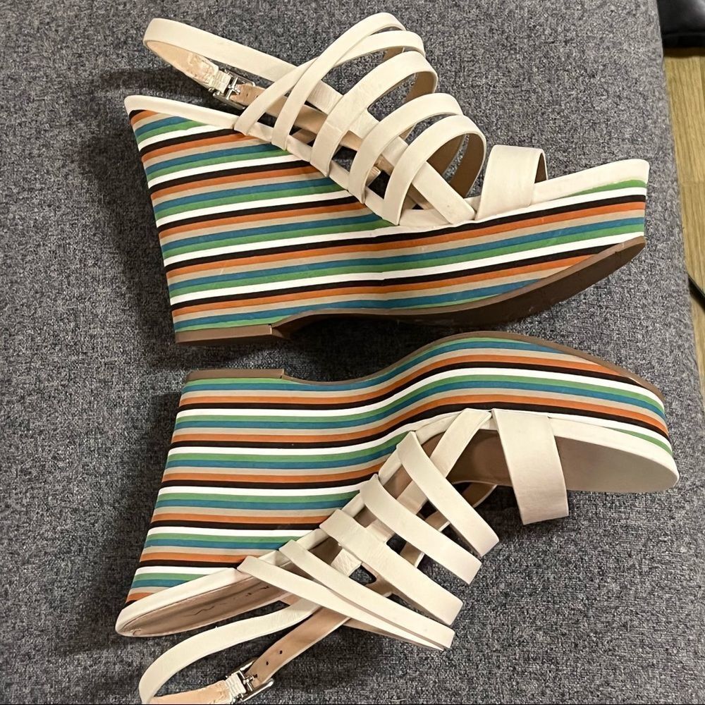 Vintage Via Spiga leather multicolored Stripe  Stacked Platform wedge sandal 9.5 - Picture 5 of 8